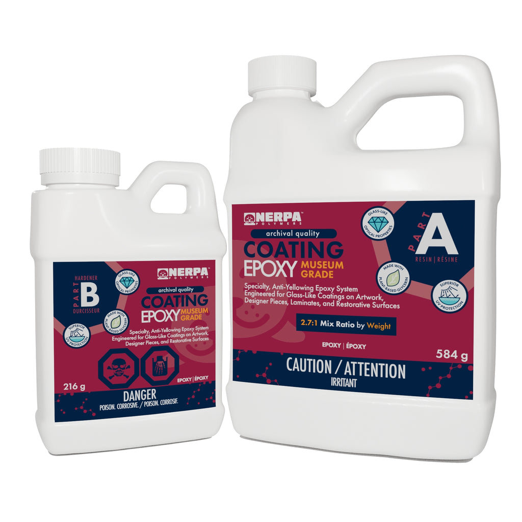 Two bottles of Nerpa Coating Epoxy Museum Grade on a white background