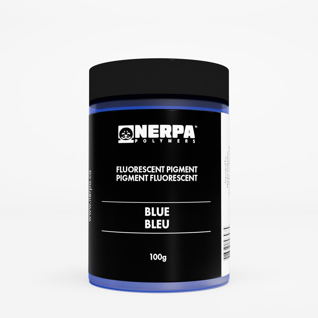 Black container of nerpa Fluorescent Pigment Blue on a white background
