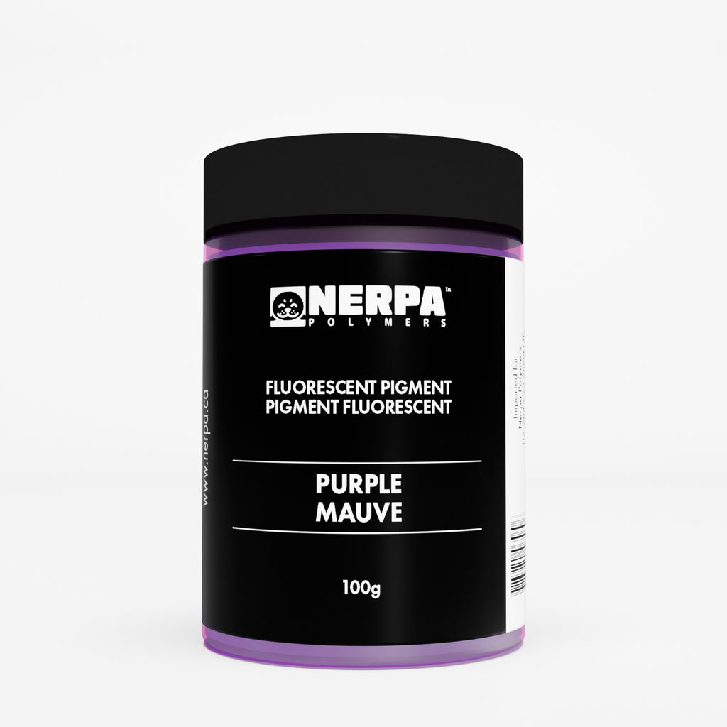 Jar of purple pigment with NERPA label on a white background